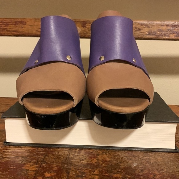 Marni Colorblock Sienna Tan Purple Platform Heels Mules - Picture 8 of 16